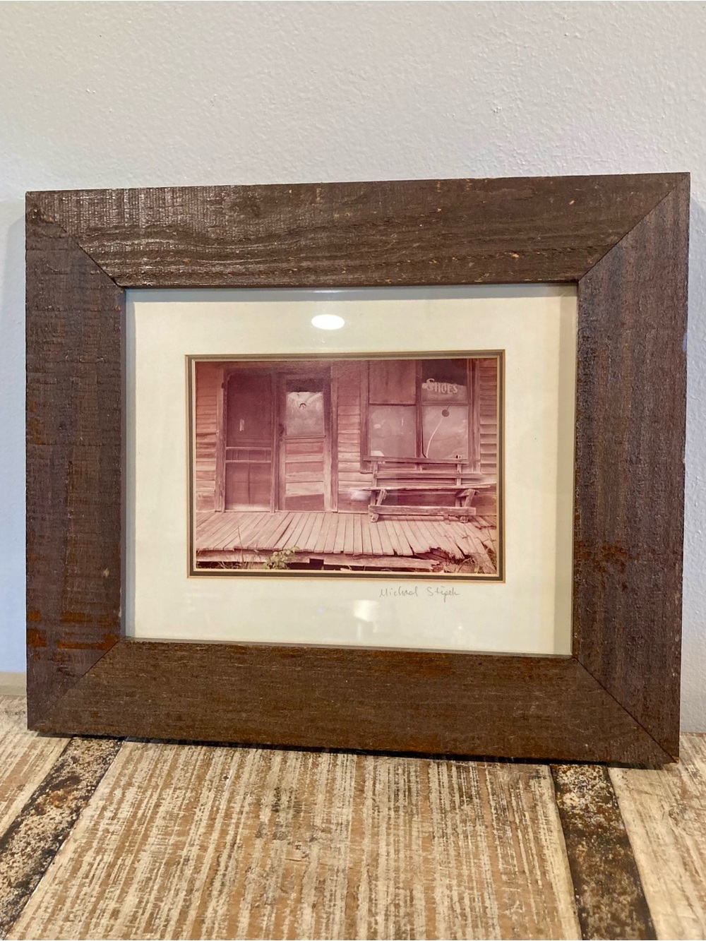Rustic Wood Framed Sepia Print Architectural Decay Signed Michael Stipek
